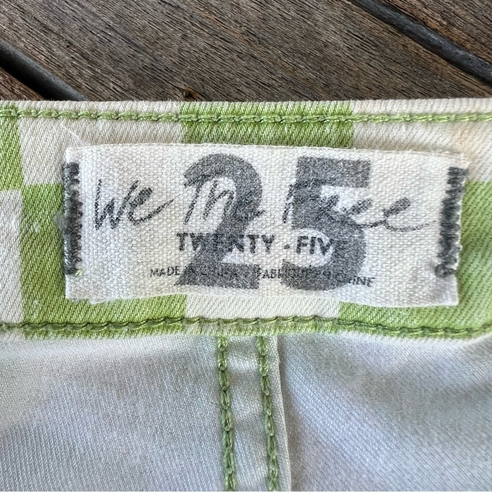 Free People Just Float On Flares Neon Green Checkerboard Bellbottom Jeans Sz 25 - Picture 9 of 15